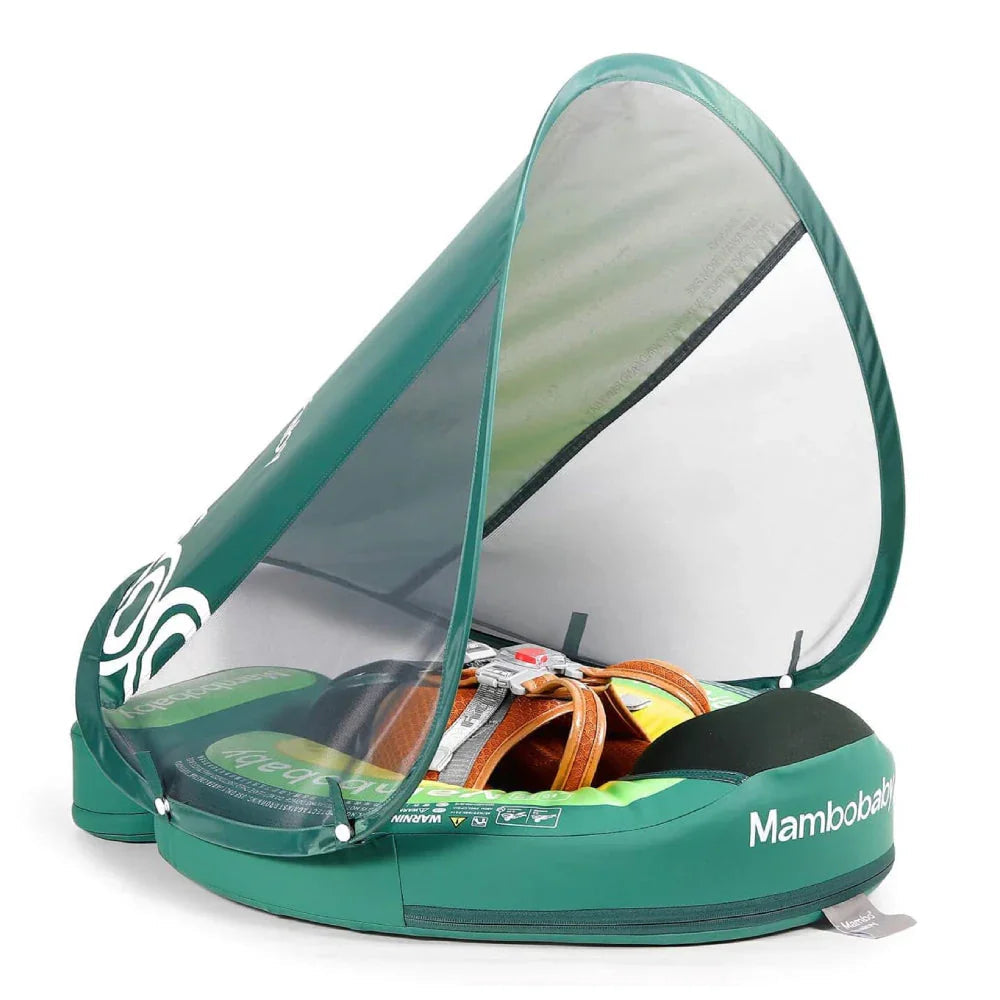Mambobaby Avocado baby float with UPF 50+ sun canopy and weighted tail, 3–24 months