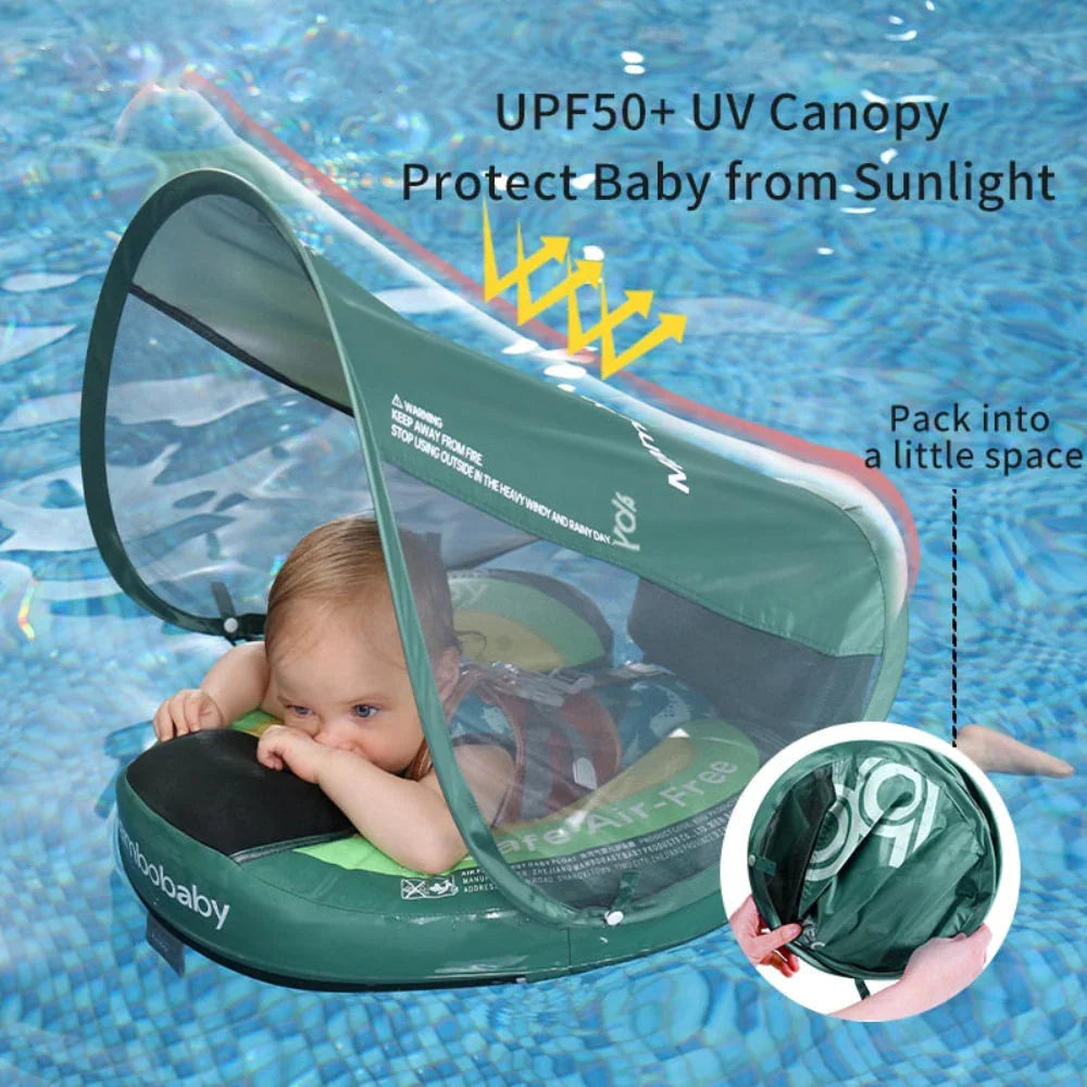 UPF 50+ canopy shields baby from sun and folds down into a small space