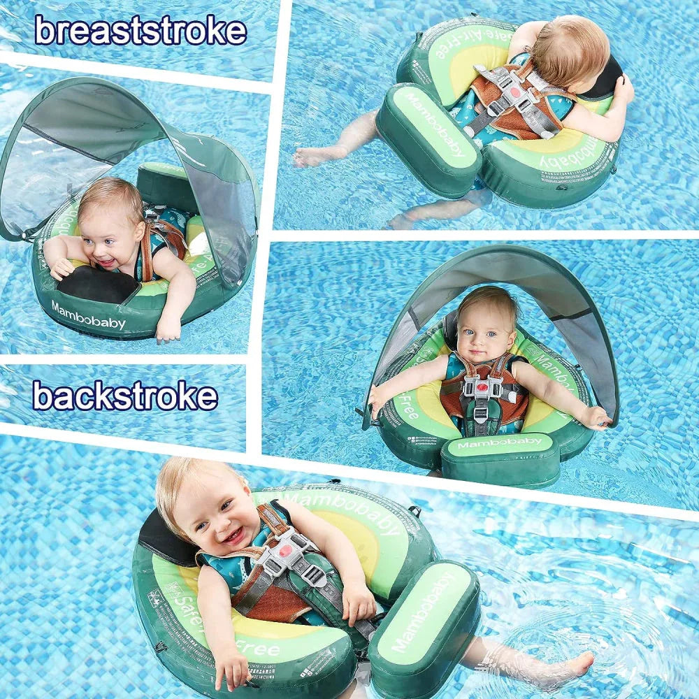 Two swim positions in the Avocado float: breaststroke and backstroke