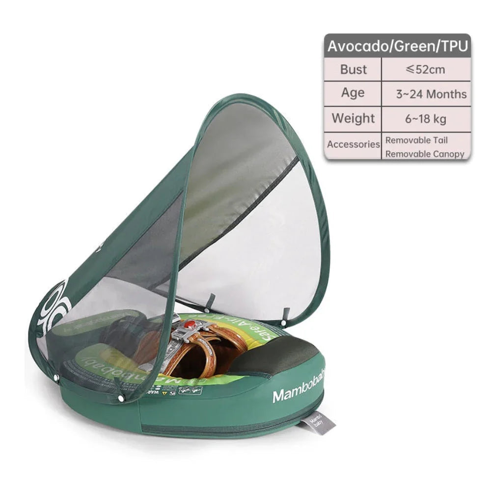 Size guide: bust up to 52 cm, 3–24 months, 6–18 kg, with removable tail and canopy