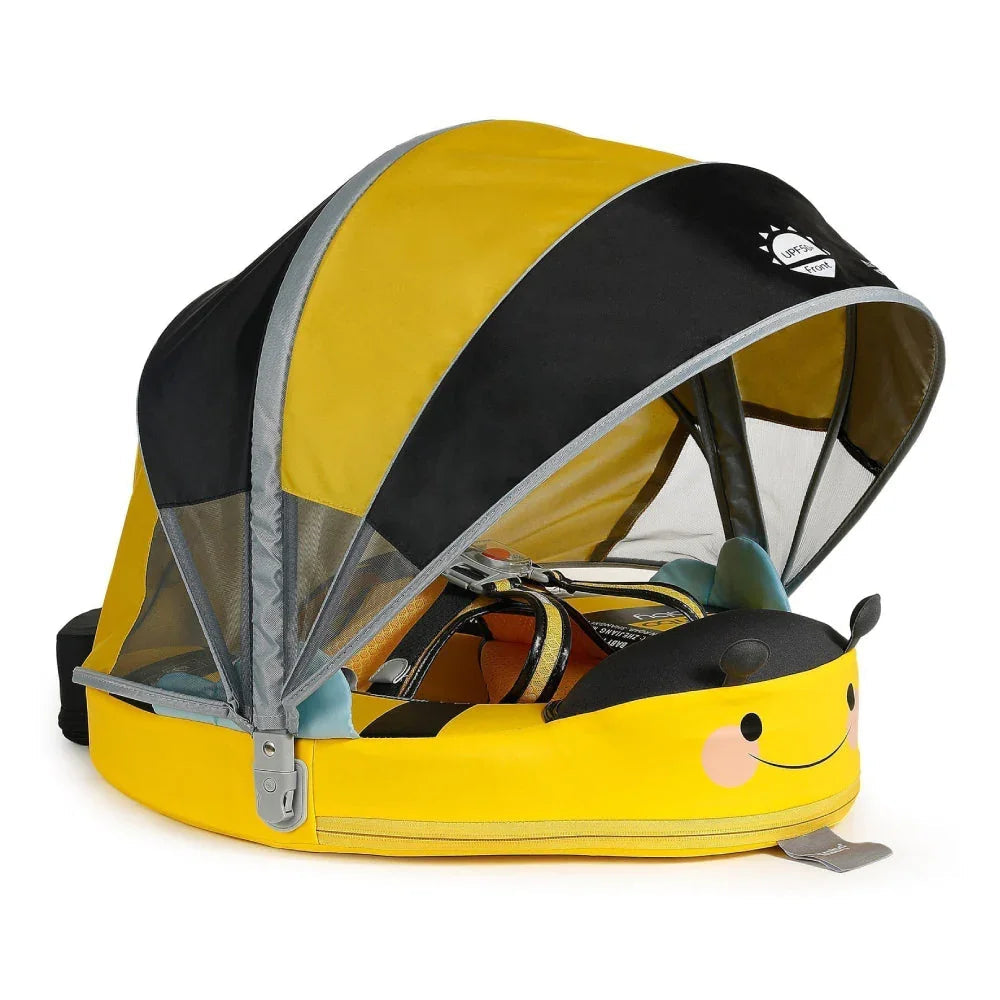 Mambobaby Bee baby float in yellow with UPF 50+ sun canopy and weighted tail, 3–24 months
