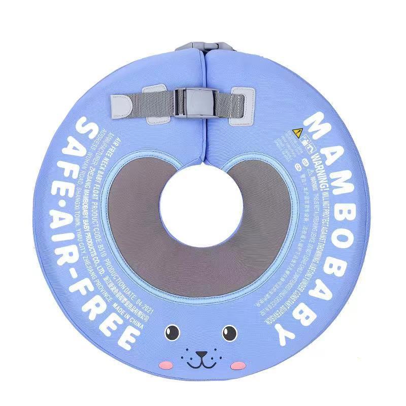 Mambobaby non-inflatable baby neck float ring, Blue 3D design, 4–12 months