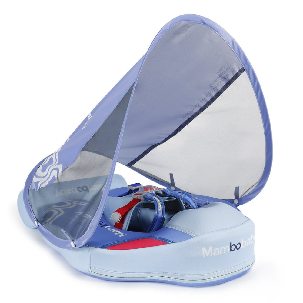 Mambobaby Contrasting baby float in blue with UPF 50+ sun canopy