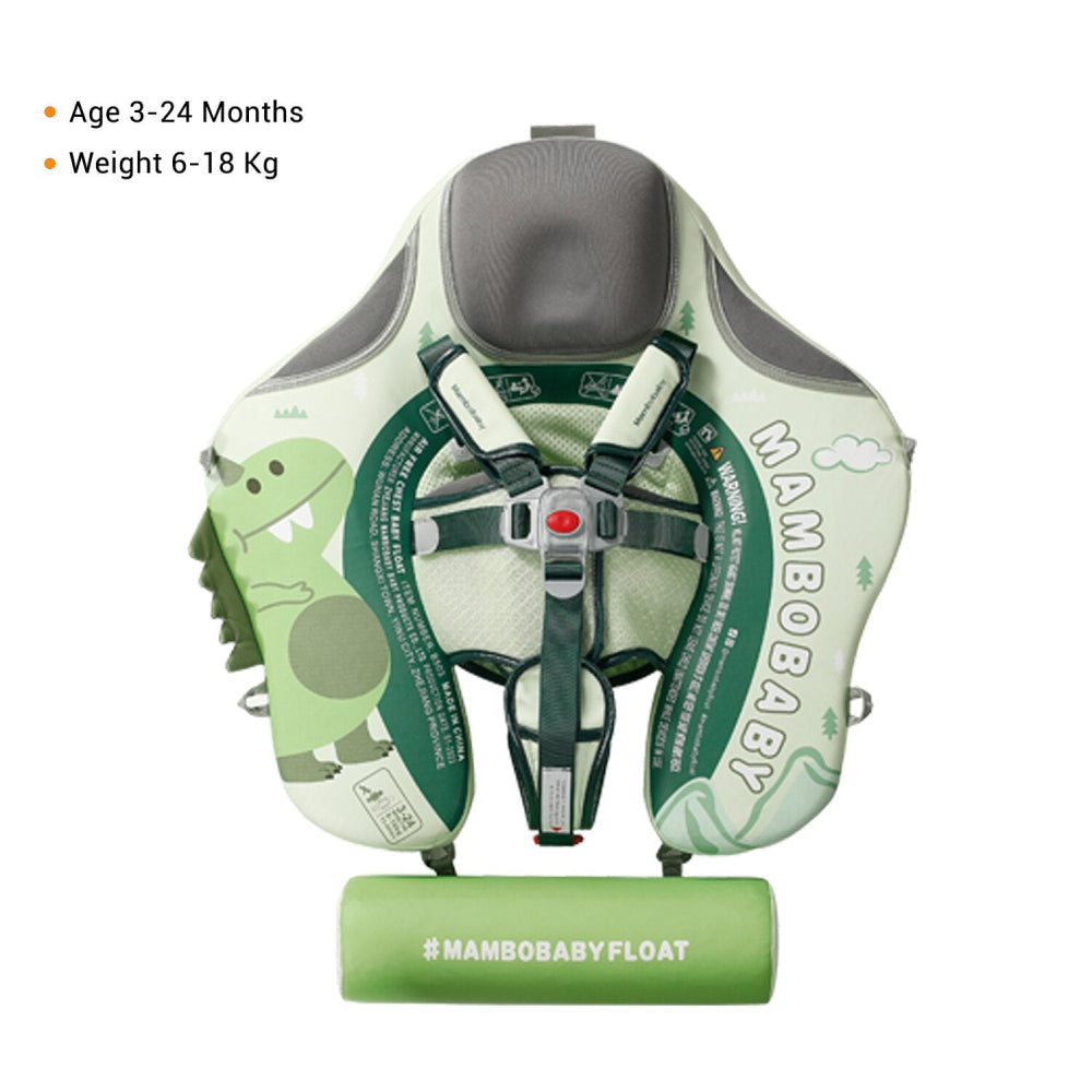 Size guide: Mambobaby Dinosaur float fits 3–24 months, 5–18 kg