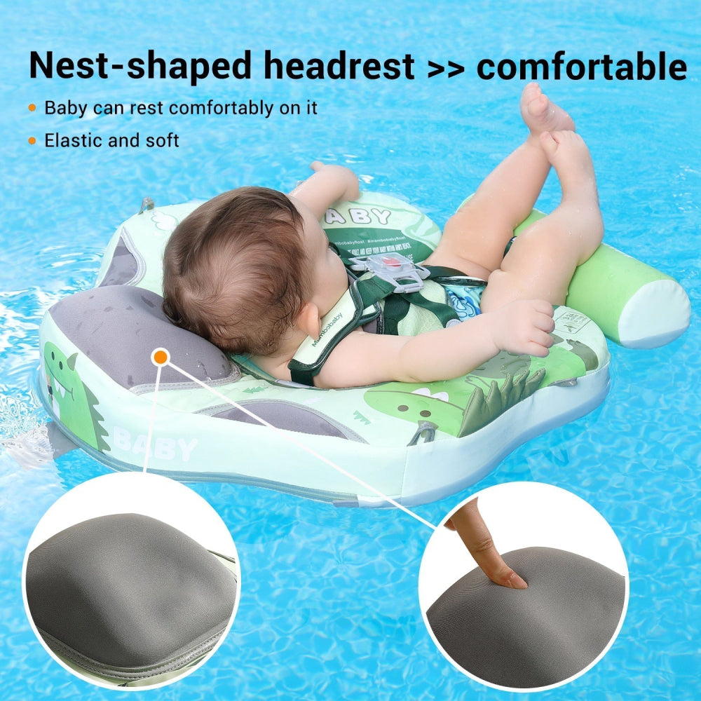 Chest-shaped headrest lets baby rest comfortably in the Dinosaur float