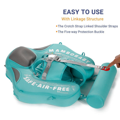 Linked crotch and shoulder straps with a five-way protection buckle