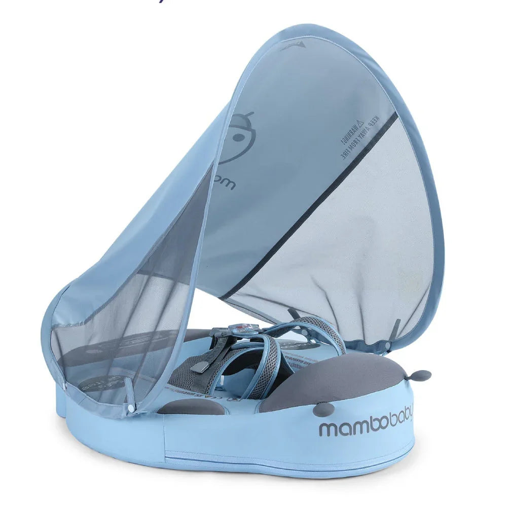 Mambobaby Ladybug baby float in blue with UPF 50+ sun canopy