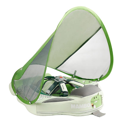 Mambobaby Dinosaur baby float in light green with UPF 50+ canopy and weighted tail