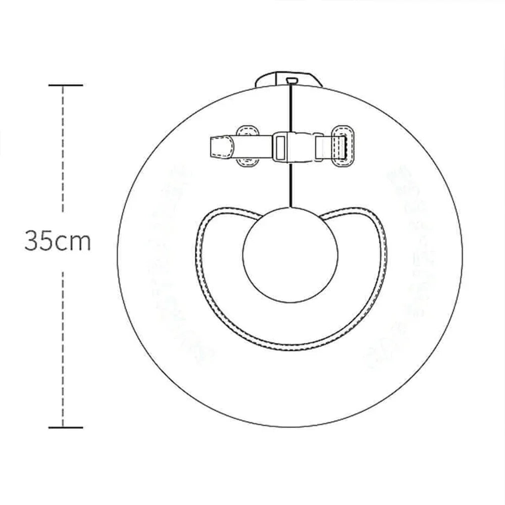 Mambobaby baby neck float size diagram showing 35 cm outer ring