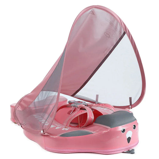 Mambobaby Flamingo baby float in pink with UPF 50+ sun canopy, 3–24 months