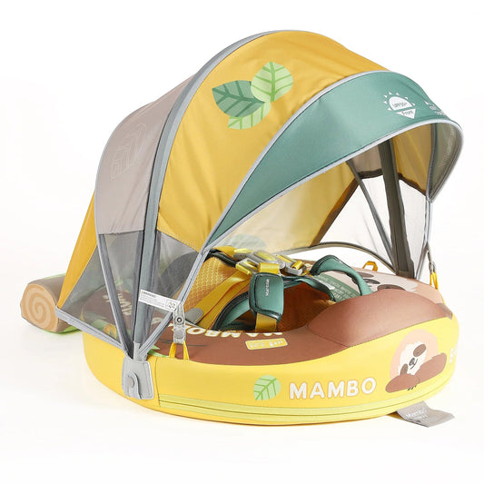 Mambobaby Sloth baby float with UPF 50+ sun canopy and weighted tail, 3–24 months
