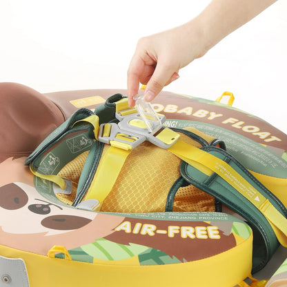 Close-up of the adjustable safety harness and double-lock buckle on the Sloth float