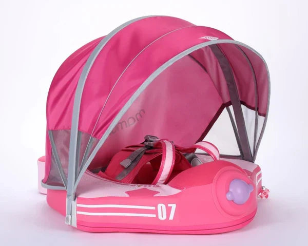 Mambobaby Airplane non-inflatable baby float with UPF 50+ canopy, 3–48 months – pink