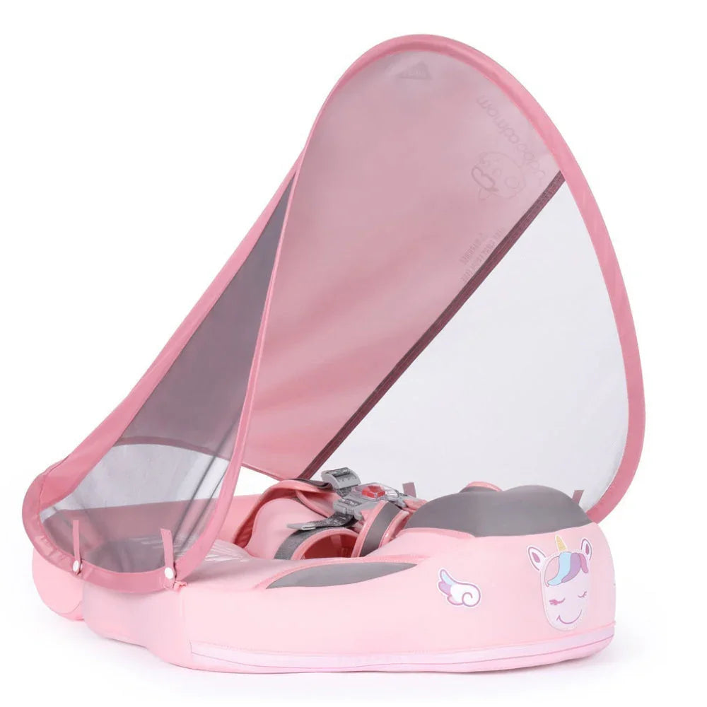 Mambobaby Unicorn baby float in pink with UPF 50+ sun canopy