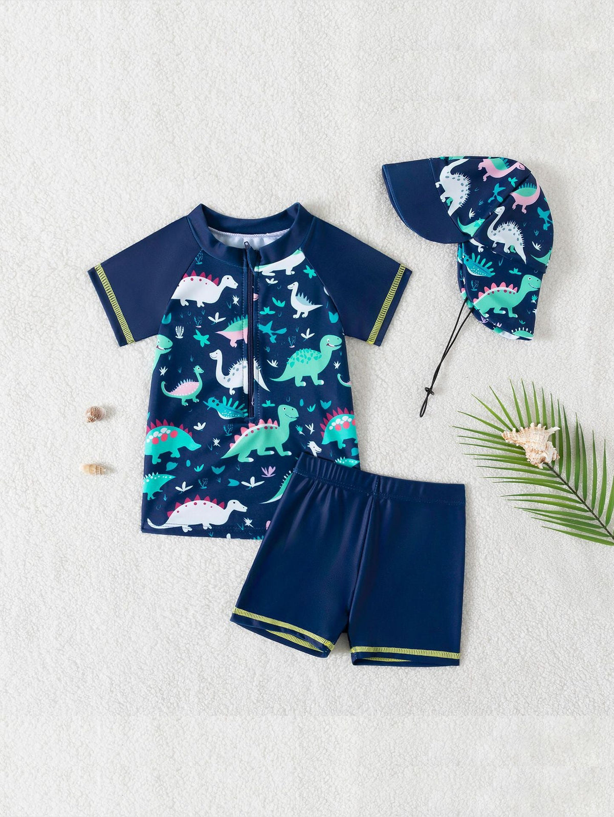 Baby and toddler UPF 50+ swim outfit in navy blue – 3-piece set with detachable sun hat