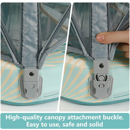 Easy installation of the removable UPF 50+ sun canopy on the Mambobaby Float.