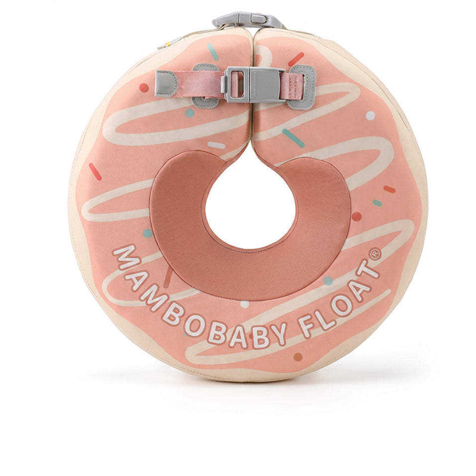 Mambobaby non-inflatable baby neck float ring, Strawberry Donut design, 4–12 months
