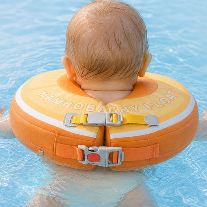 Twin safety buckles at the back of the Mambobaby neck float, fastened behind baby's neck