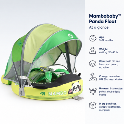 Mambobaby Panda Float – specifications at a glance: age, weight, core, canopy, harness and what is in the box
