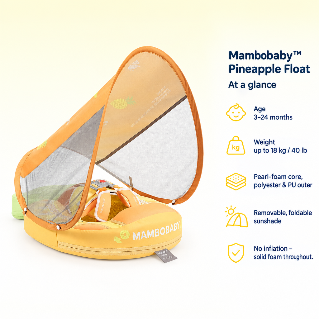 Mambobaby Pineapple Float – specifications at a glance – age, sizes, materials and what is in the box