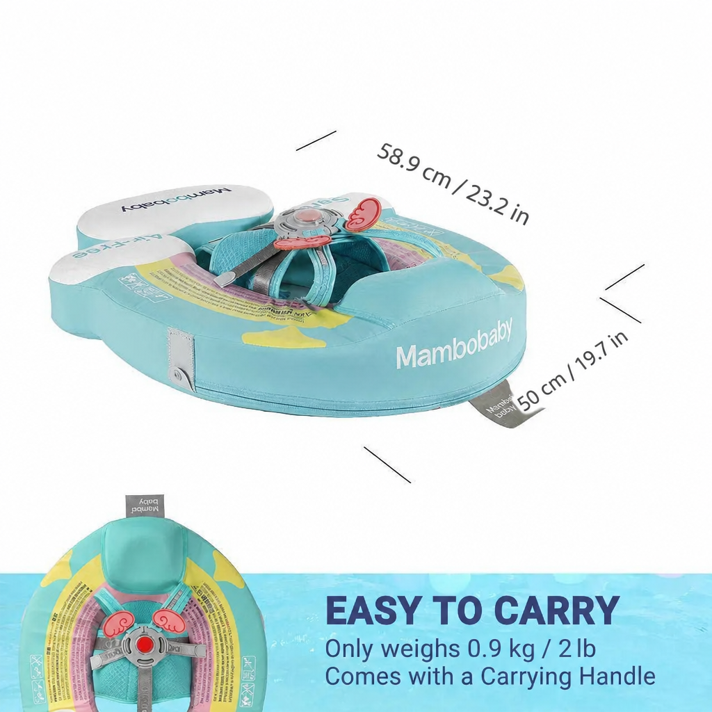 Size guide: Mambobaby Rainbow float measures 58.9 cm / 23.2 in by 50 cm / 19.7 in, weighs about 0.9 kg / 2 lb and comes with a carrying handle