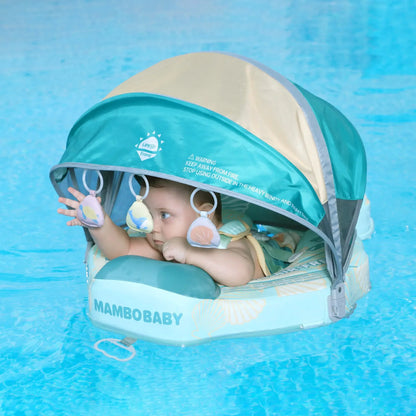 Baby swimming in the Mambobaby Seashell float, a waterproof leather non-inflatable swim trainer