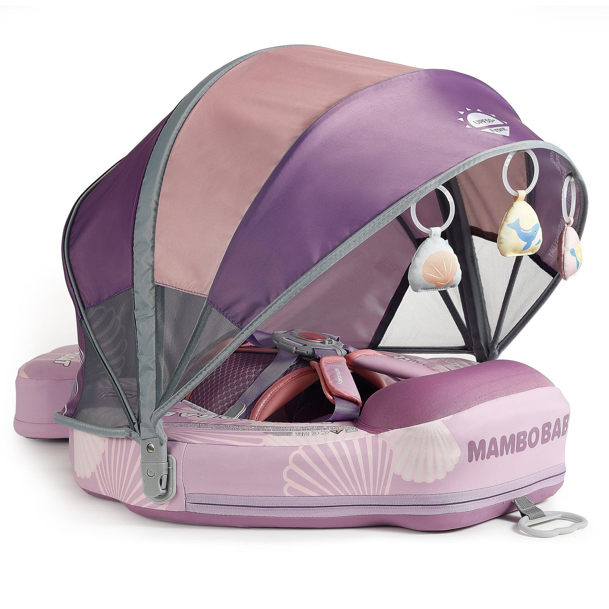 Mambobaby Seashell Float in Purple. Premium air-free baby float with quick-dry leather skin.