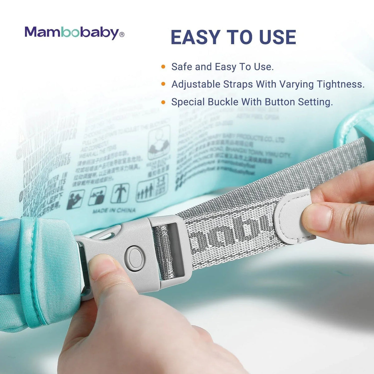 Secure double-lock safety buckle located on the back to prevent children from removing the vest themselves.