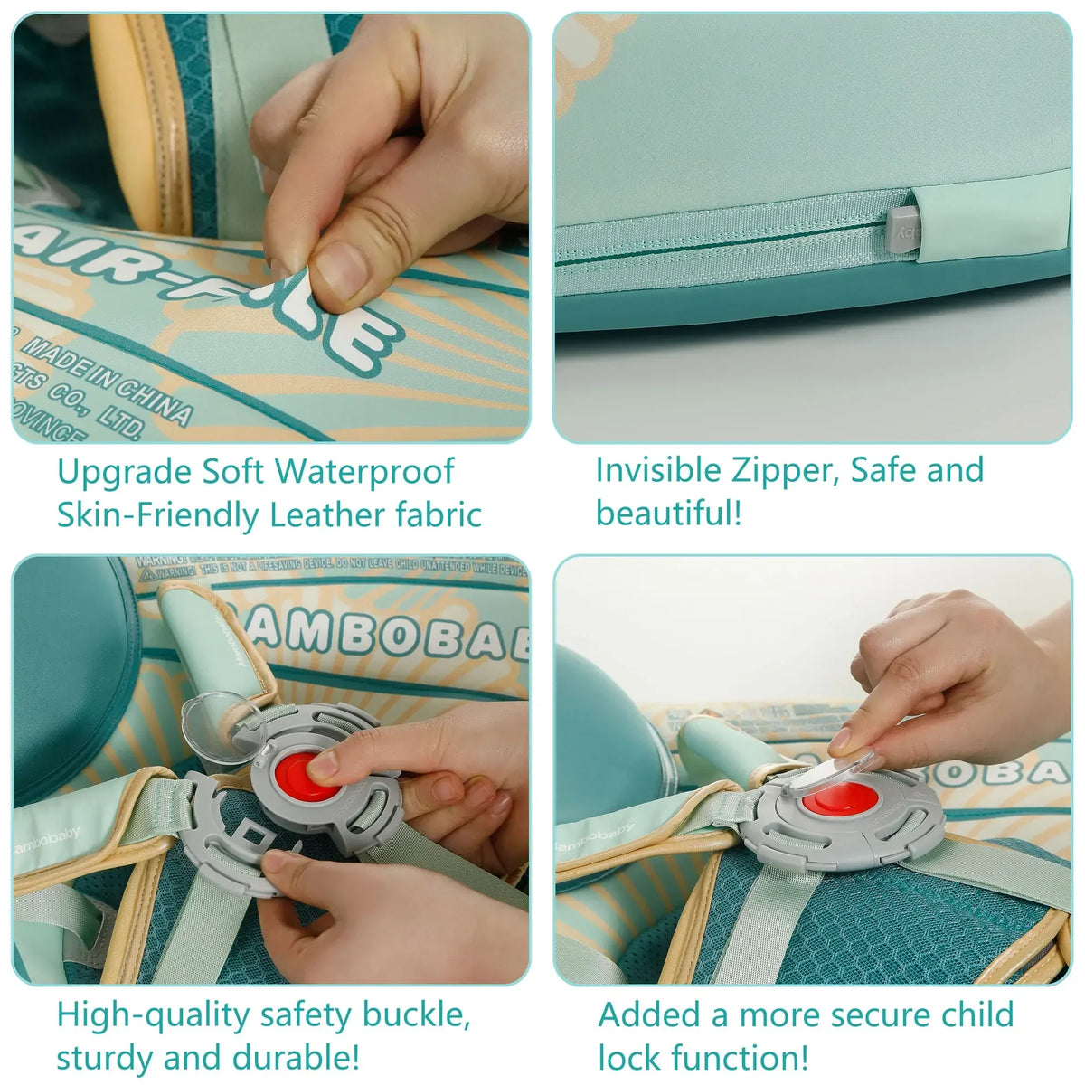 Close up of exclusive waterproof TPU leather skin. Soft, skin-friendly, and wipes dry instantly.